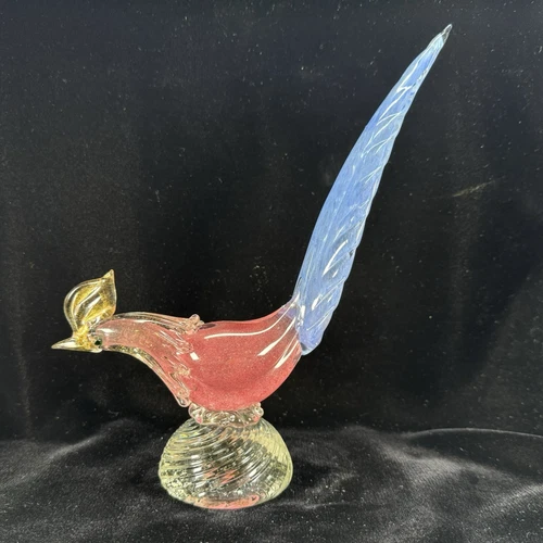 Vtg MURANO Art Glass BIRD OF PARADISE Pheasant Pink Blue/Violet Gold Fleck Italy
