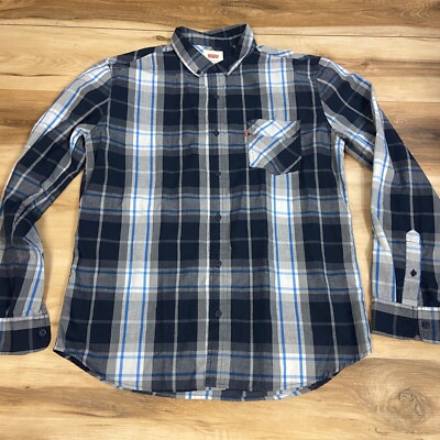 Levi's Shirt Mens Large Blue Plaid Twill Long Sleeve Button Down Pocket