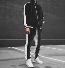 Mens Jogging Tracksuit 2 Piece Velvet Pant Sweatsuit Sport Sweatshirt Set