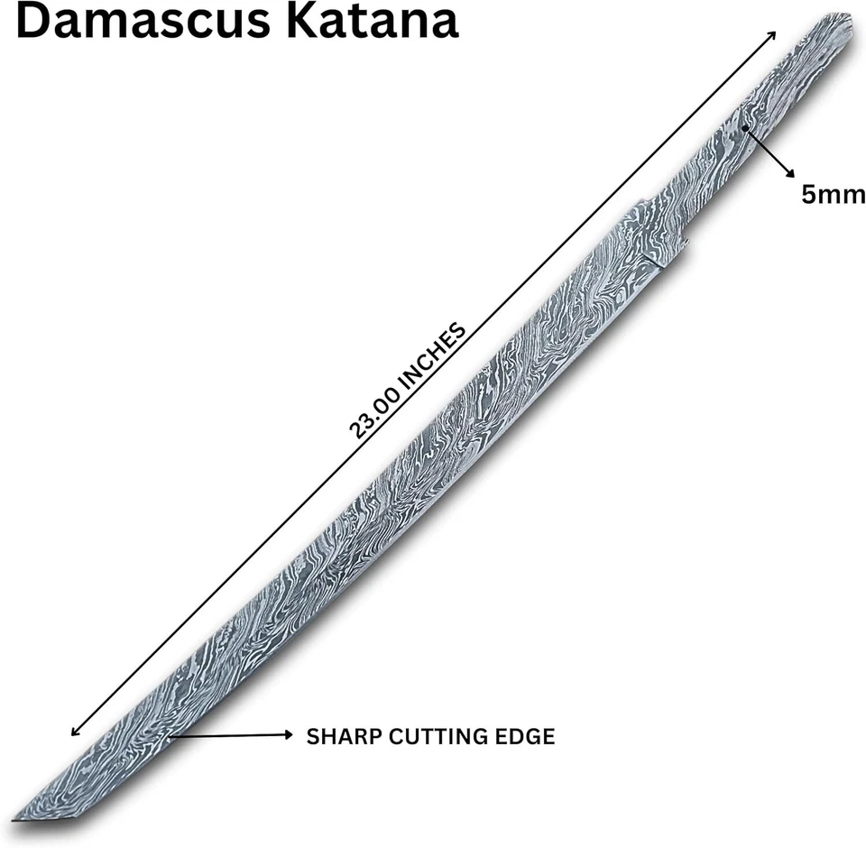 Espada Katana Damasco Hoja en Blanco Full Tang Hecha a Mano Foto 2 de 4