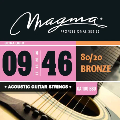 Magma Acoustic Guitar Strings Ultra Light Gauge 80/20 Bronze Set, .009 - .046