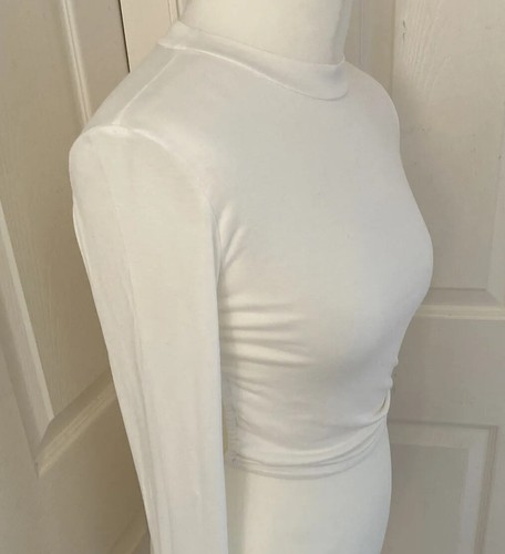 H&M DIVIDED Women’s White Open Back Top S Mock Neck Long Sleeves Viscose Evening - Picture 2 of 13