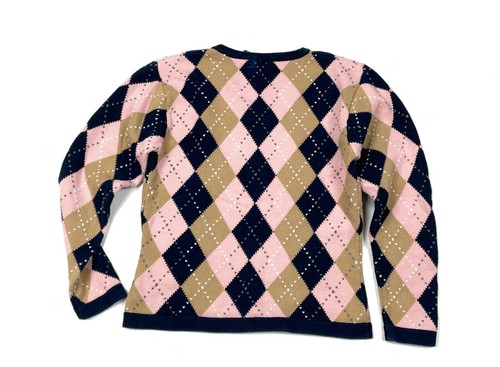 VTG 90s Pink Argyle Diamond Chunky Knit 