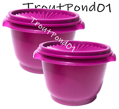 TUPPERWARE Servalier Bowls 20oz Capacity Set 2 Berry Purple Matching Seals