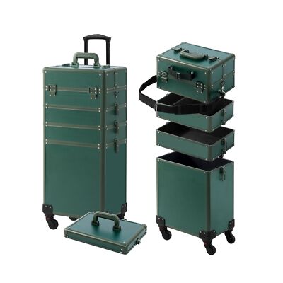 Makeup Train Case, Rolling Makeup Case with Lid, 5 in 1 Cosmetology Case on W...