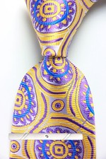 Classic Polka Dot Yellow Blue Purple JACQUARD WOVEN 100 Silk Men's Necktie Tie