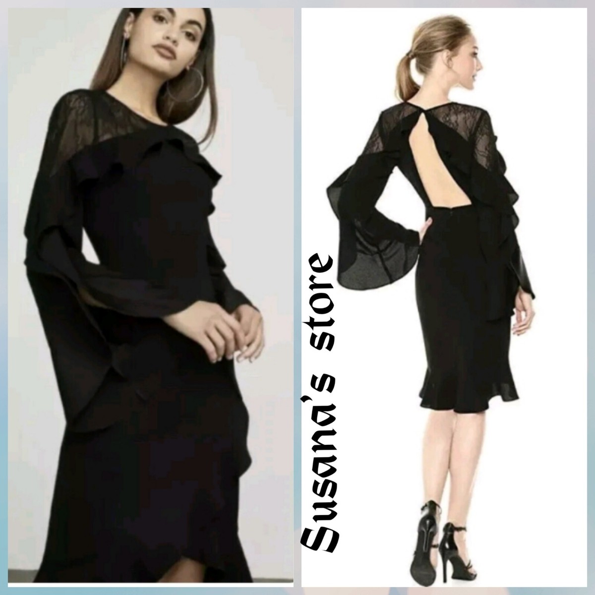 NWT BCBG MAXAZRIA SIZE 10 Delaney Lace-Inset Open-Back Black Dress MSRP $338 NWT BCBG MAXAZRIA SIZE 10 Delaney Lace-Inset Open-Back Black Dress MSRP $338