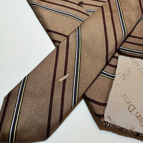 Christian Dior Tie 100% Silk Necktie Brown Striped Classic Vintage Elegant Tie - Picture 8 of 11