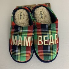NEW Dearfoams Memory Foam Mama Bear Tartan Plaid Slippers Womens Size Small 5/6