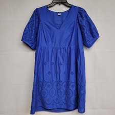 Old Navy Blue Short Sleeve Dress Womens Size M V-Neck Coastal Knee Length