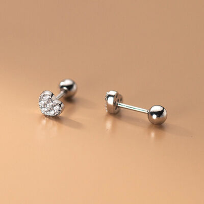 925 Sterling Silver Heart Stud Screw Back Earrings A1376