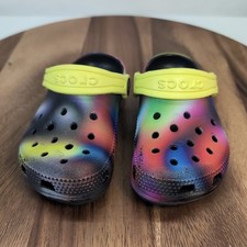 Crocs Classic Tie Dye Clogs Kids C8 Rainbow Yellow Strap Slip On Comfort