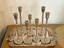 Metal Candle Holder  Silver Color Set of 7- 4 at 13” + 3 at 10” H Hand Made