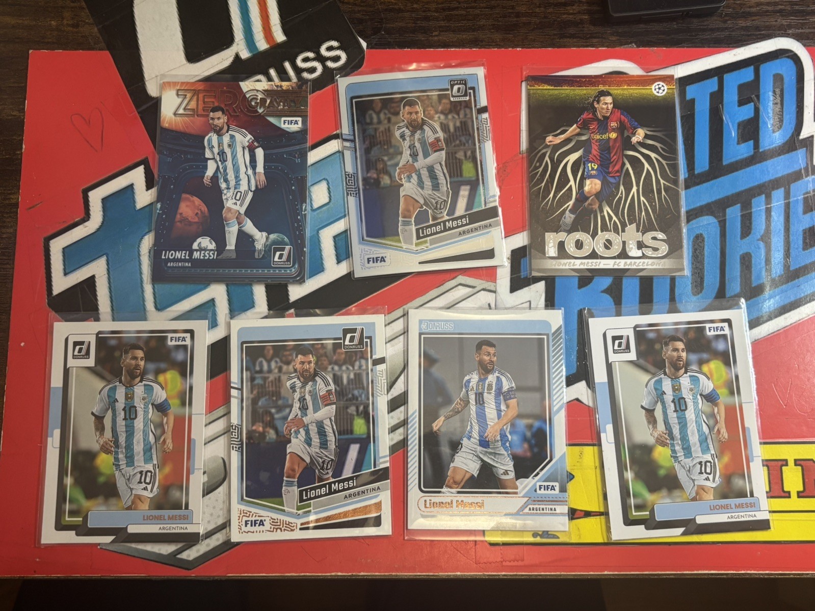 2022-2026 Donruss Soccer Lionel Messi Lot Of 7 Zero Gravity, Roots, Optic,Base