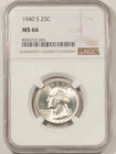 1940-S WASHINGTON QUARTER - NGC MS-66, BLAST WHITE!