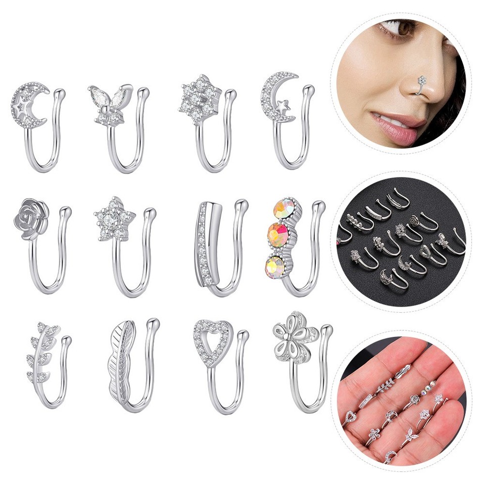 12pcs Decorative Nose Rings No Piercing Nose Jewelries Nose Rings ...