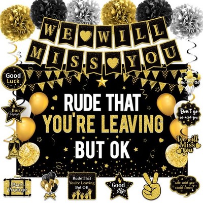 We Will Miss You Party Decorations for Men Women, Black Gold Farewell Party S...