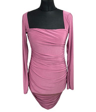 Pretty Little Thing Bodycon Dress Women's UK Size 14 Long Sleeve Stretch Pink 