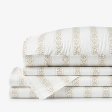 Rifle Paper Co. x The Company Store Estee Stripe Bed Sheet Set Beige Tan NWT