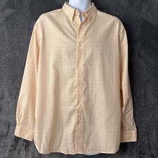 Pronto Uomo Button Up Shirt Men 17 34/35 Orange Check Non-Iron Cotton