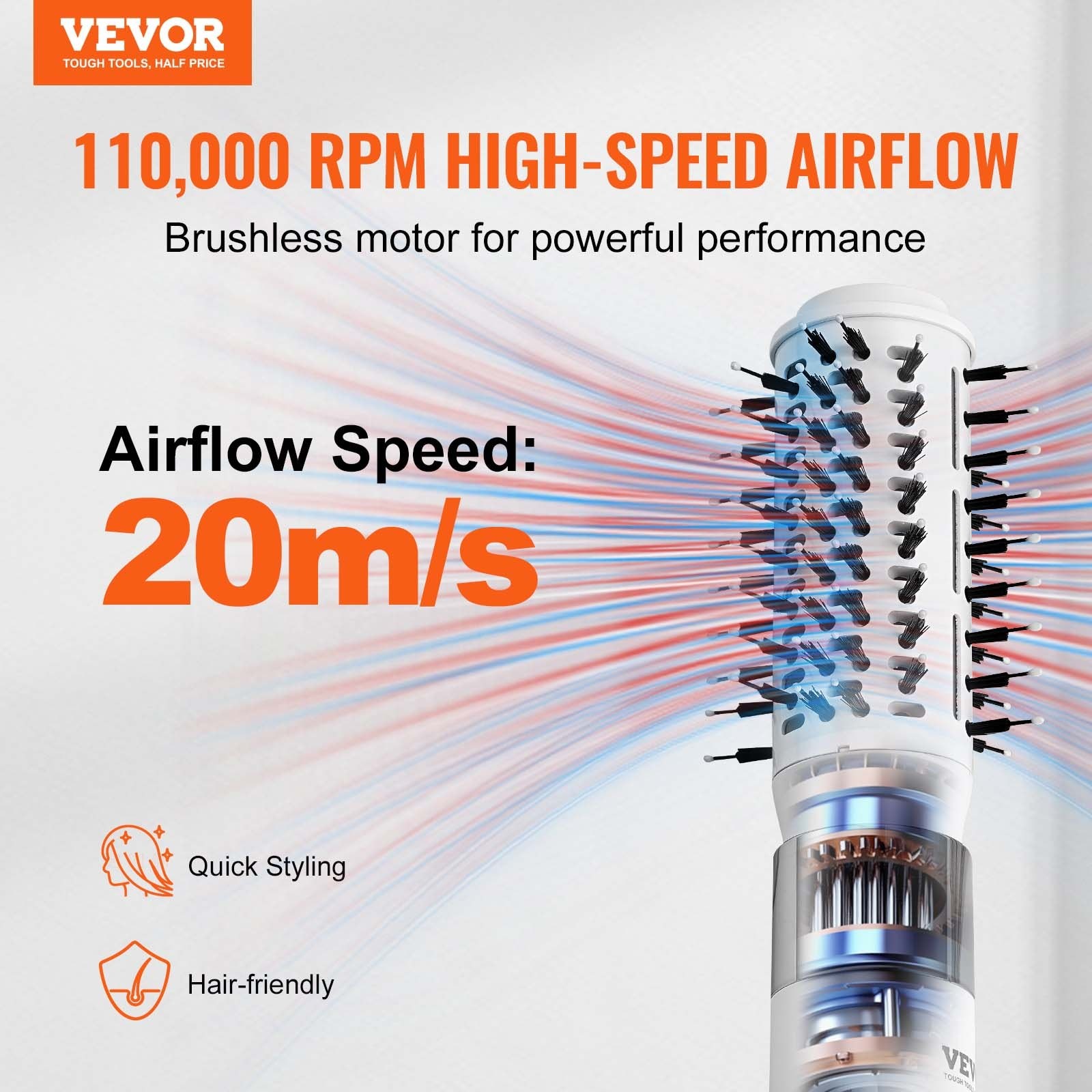 VEVOR Hair Dryer Styler Ionic Hair Dryer Brush 110,000RPM High-Speed Hot Air Sty