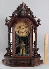 Antique 19thC Victorian Ansonia Triumph Walnut Mantel Clock Cupid Medallion Head