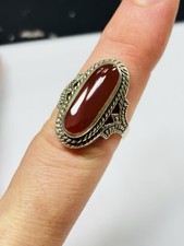 Vintage style silver filigree and carnelian ring UK size P never worn