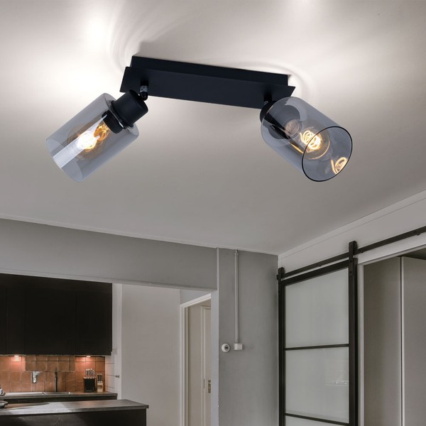 Spotleuchte Deckenlampe Wohnzimmerleuchte Schwenkbar 2X Led Rauchglas Schwarz-image