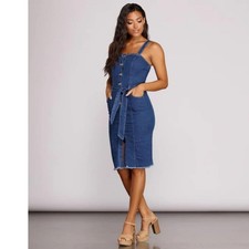 Gap Denim Button Front Overall Jumper Midi Dress Sz 6