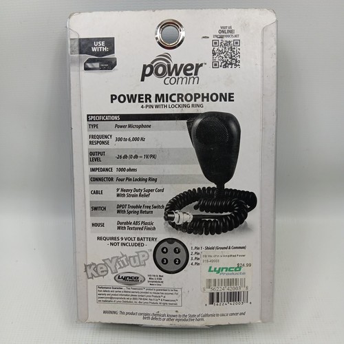 Cb Power Microphone 4 Pin Mic 9' Przewód NOS! Redukcja szumów Power Comm - Zdjęcie 5 z 8