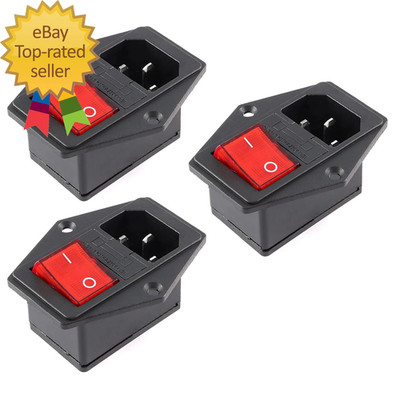 3Pcs AC-14-F16A Switch Power Socket with 10A Fuse - KCD4 Integrated Three in One