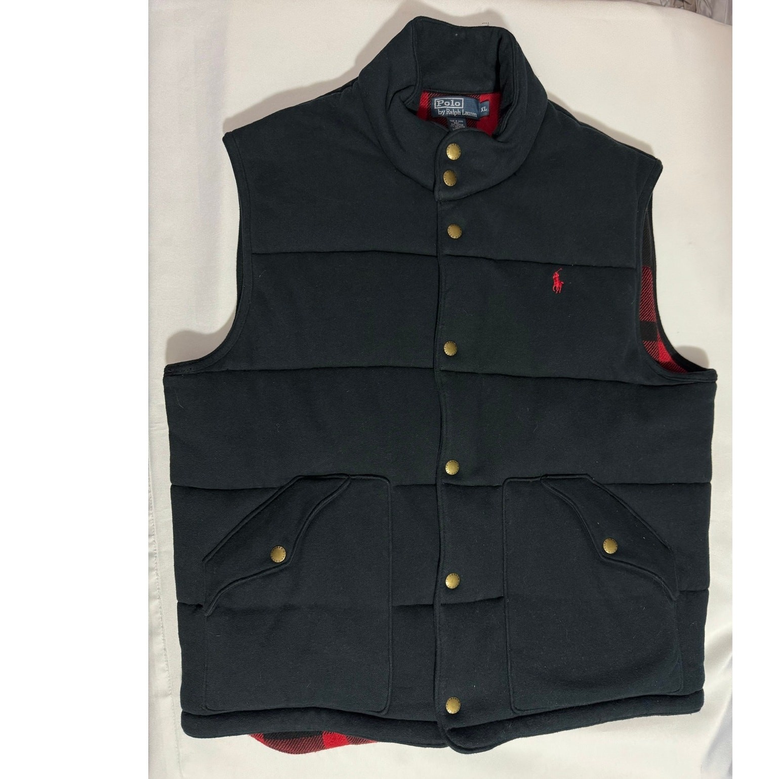 Vintage 90s Polo Ralph Lauren Flannel Lined Puffer Vest XL Quilt Buffalo Plaid image 7