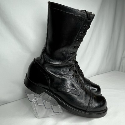 Combat Military Vintage Black Leather Jumper Boots 90s Black Leather & Canvas Military Combat Jump Boots Ripple  main image 3