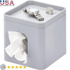 Tissue Box Holder W/ Storage Tray Durable Plastic Cover Home Office Decor New