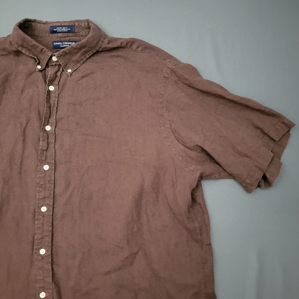 Camisa Daniel Cremieux Para Hombre Plus 2X Manga Corta 100% LINO Abotonada Marrón Foto 3 de 4