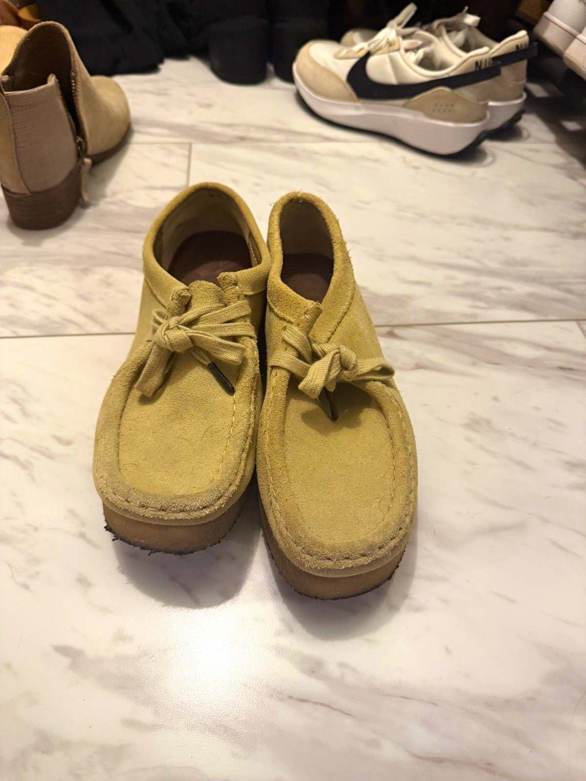 Clarks Originals Wallabee Beige Suede Moccasin Lace-Up Shoes UK 5 US 7.5