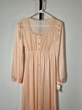 VTG NWT Gossard Armentis Peach Nylon Nightgown Petite Long Sleeve Button Up Lace