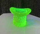 Vintage Fenton Glass Vaseline Top Hat Vase Toothpick Holder Uranium 2.5” Tall