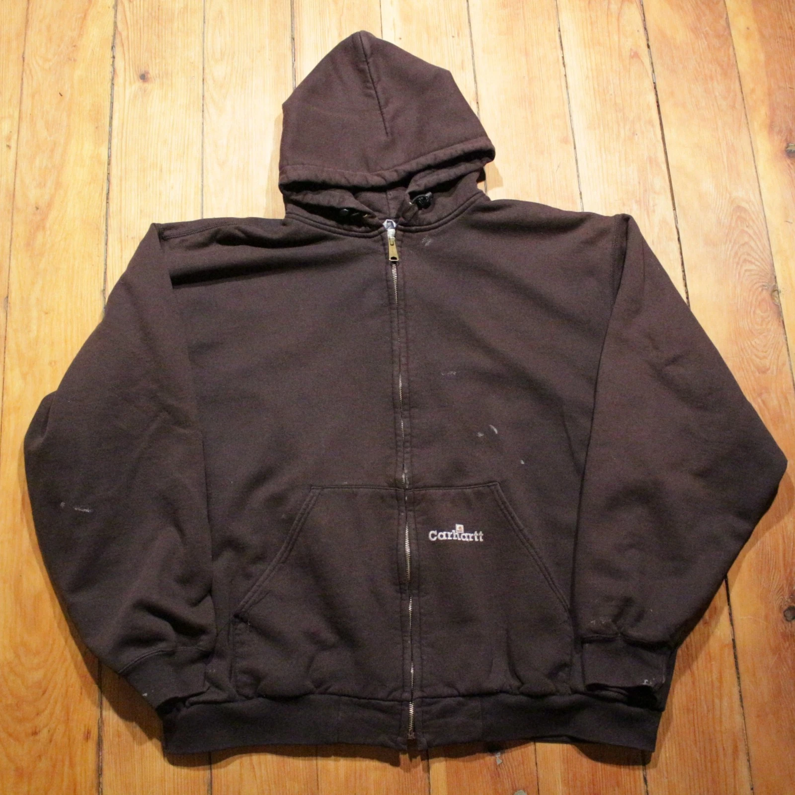 Vintage Carhartt Men's K129 Thermal Lined Full Zip Hoodie 2XL Faded Brown