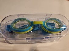 Aqua2ude Kids Swim Goggles Blue  Green With Protective Case, Ages 6 Brand New