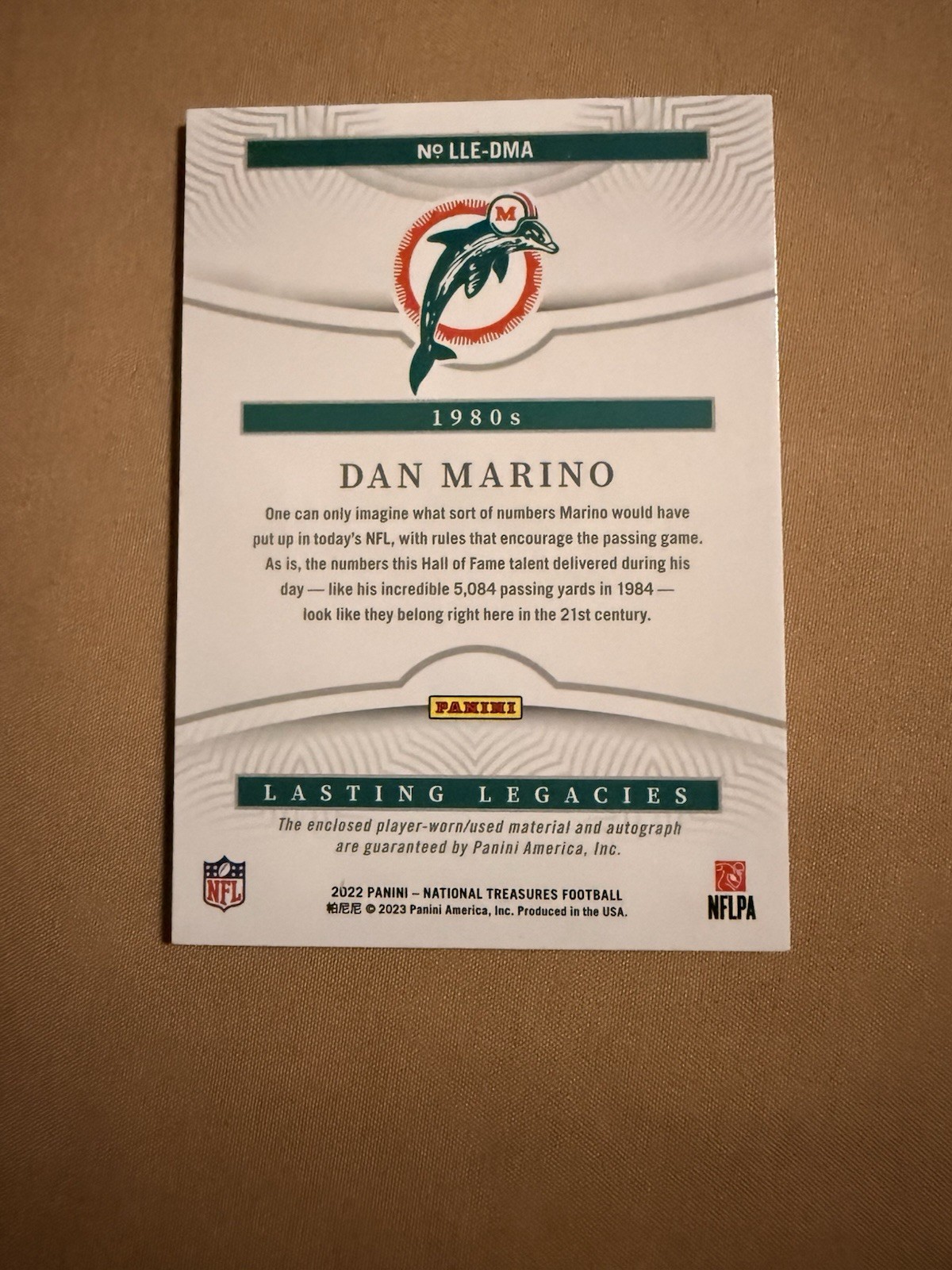 2022 National Treasures Dan Marino game worn patch Lasting Legacies Auto /25 view 2