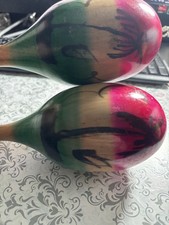 Vintage Wooden Maracas with Palm Trees Colorful