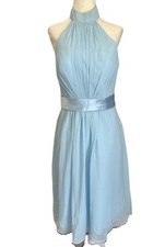 New Azazie Halter Bridesmaid Formal Midi Dress Size 6 Sky Blue Brand NWT