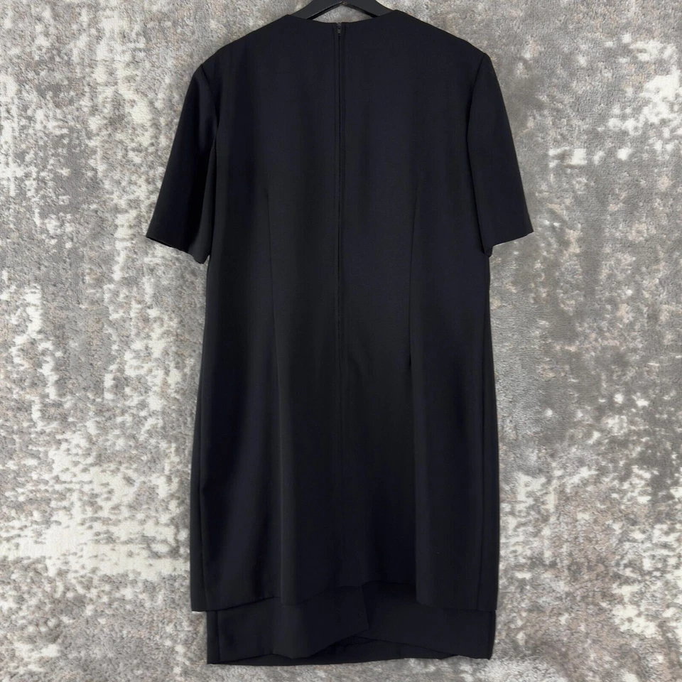 Perceptions Size 12 Shift Midi Dress Black Button Short Sleeve Zip - Image 3 of 4