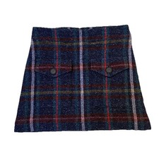 Veronica Beard Plaid Tweed Mini Skirt Navy Blue Burgundy Classic Women's Size 2