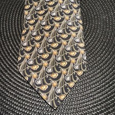 Alfani Men's Made In USA Neck Tie Floral Pattern Black Gold Silver Green