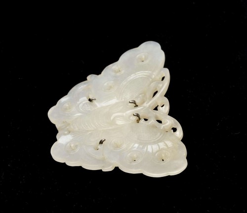 1900's Chinese White Jade Carved Carving Butterfly Plaque Pin Brooch - Picture 4 of 12