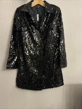 New Boohoo Black Sequin Shirt Dress - Size 10