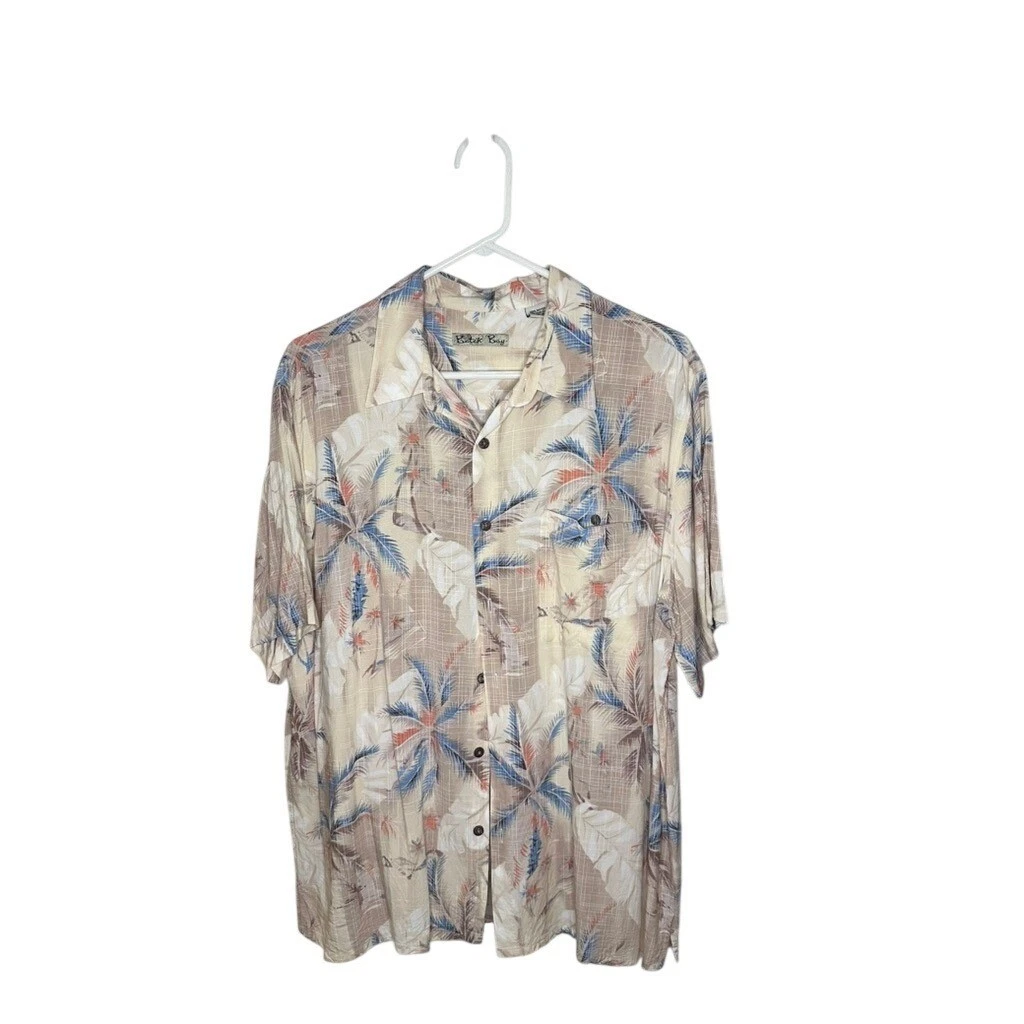 Batik Bay Mens XL Tropical Palm Tree Print Rayon Short Sleeve Button Down Shirt