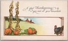 Embossed Thanksgiving Postcard Turkey Pumpkins Corn Harvest Greetings H84